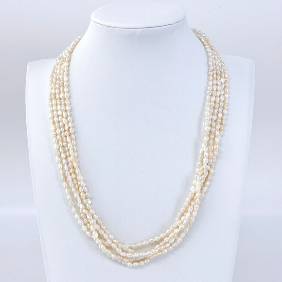 Vintage Sterling Silver 925 Gold-Tone 5-Strand 3mm Freshwater Pearl Necklace 18" - Picture 1 of 4